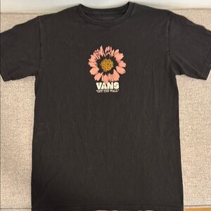 Vans Men’s Black T-Shirt with Pink Flower